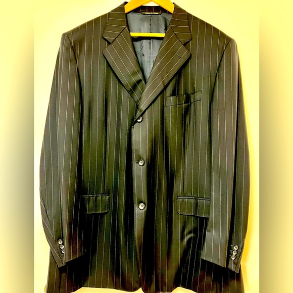 CANALI EXCLUSIVE COLLLECTION BLACK PIN-STRIPE WOOL SUIT - Picture 1 of 14